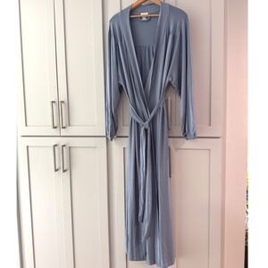 NWOT Lake Pajamas DreamModal Robe Blue Long Sleeve Wrap Tie Waist Womens Medium